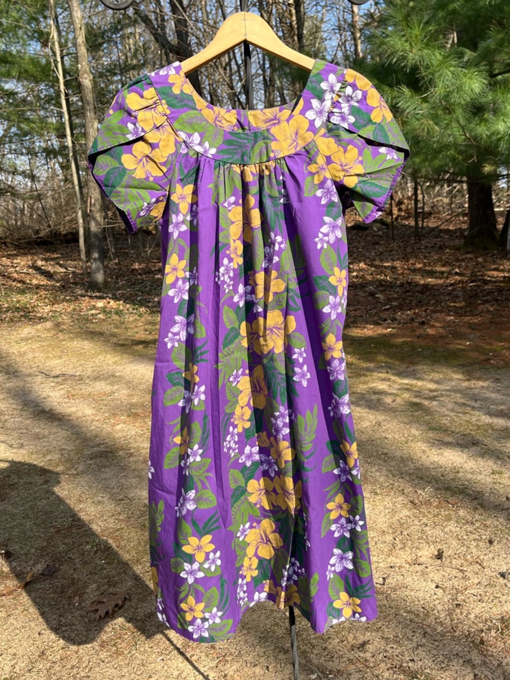 80s Royal Creations Made In Hawaii Purple Hibiscus Floral Midi Dress Size S